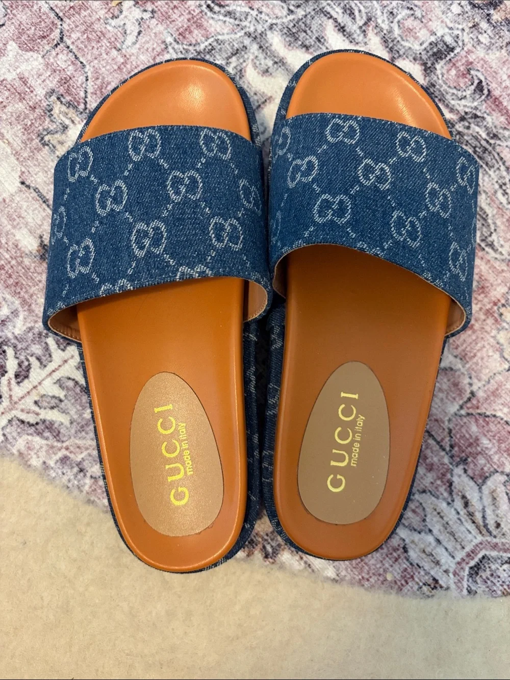 Never worn Logo Slide Sandals in Blue Denim.